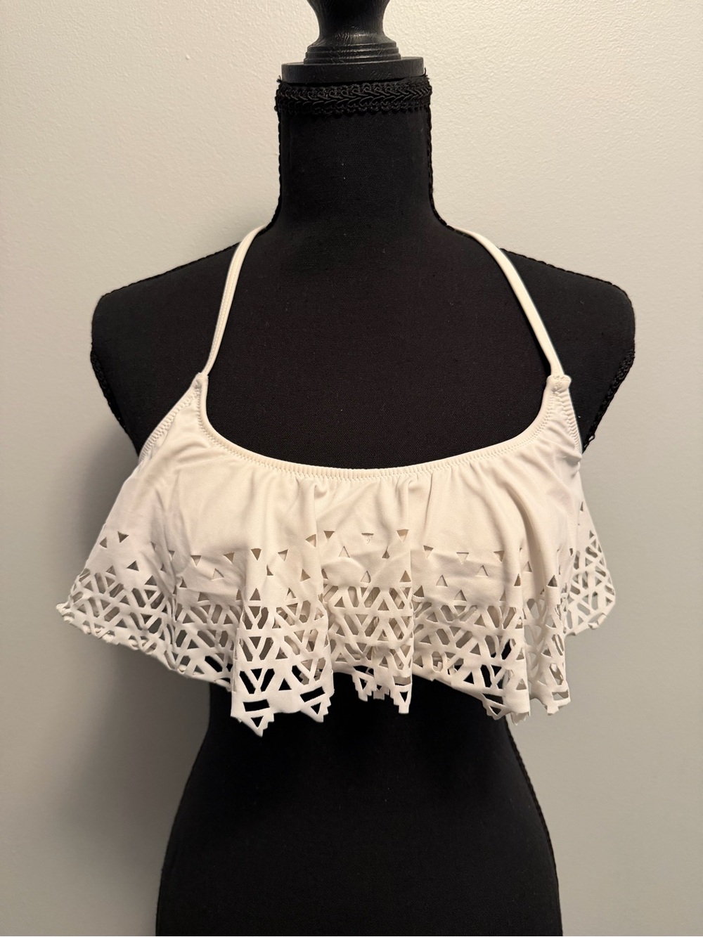 White Laser-Cut Ruffle Bikini Bathing Suit Top